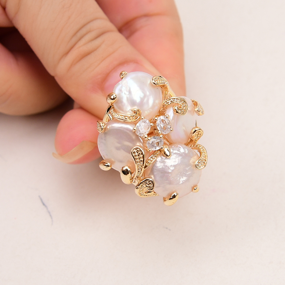 Large White Cultured Pearl Adjustable Ring