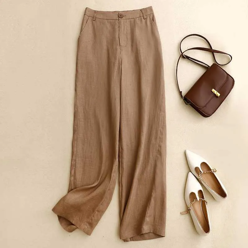 Women's High-end Cotton And Linen Wide-leg Pants - Khaki