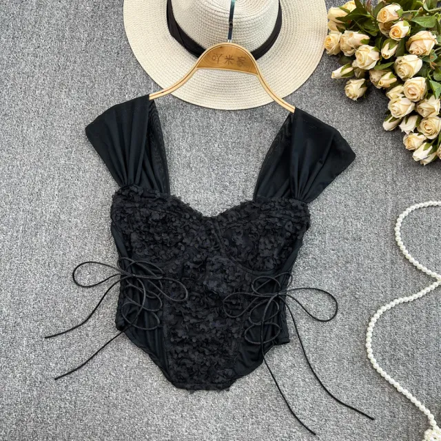 Lace Tube Top Underwear Spaghetti strap Slip Female Outer Wear Short Black - Shop at LoveMi