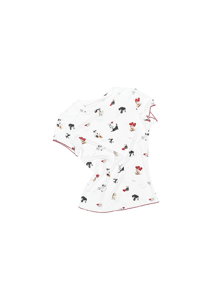 Women's Round Neck Dogs And Cats Printed T-shirt