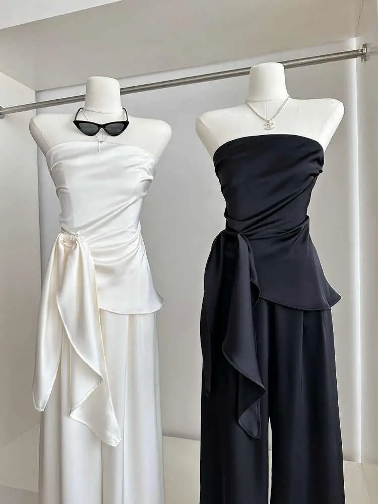 Irregular Tube Top Vest High Waist Casual Wide Leg Pants Suit