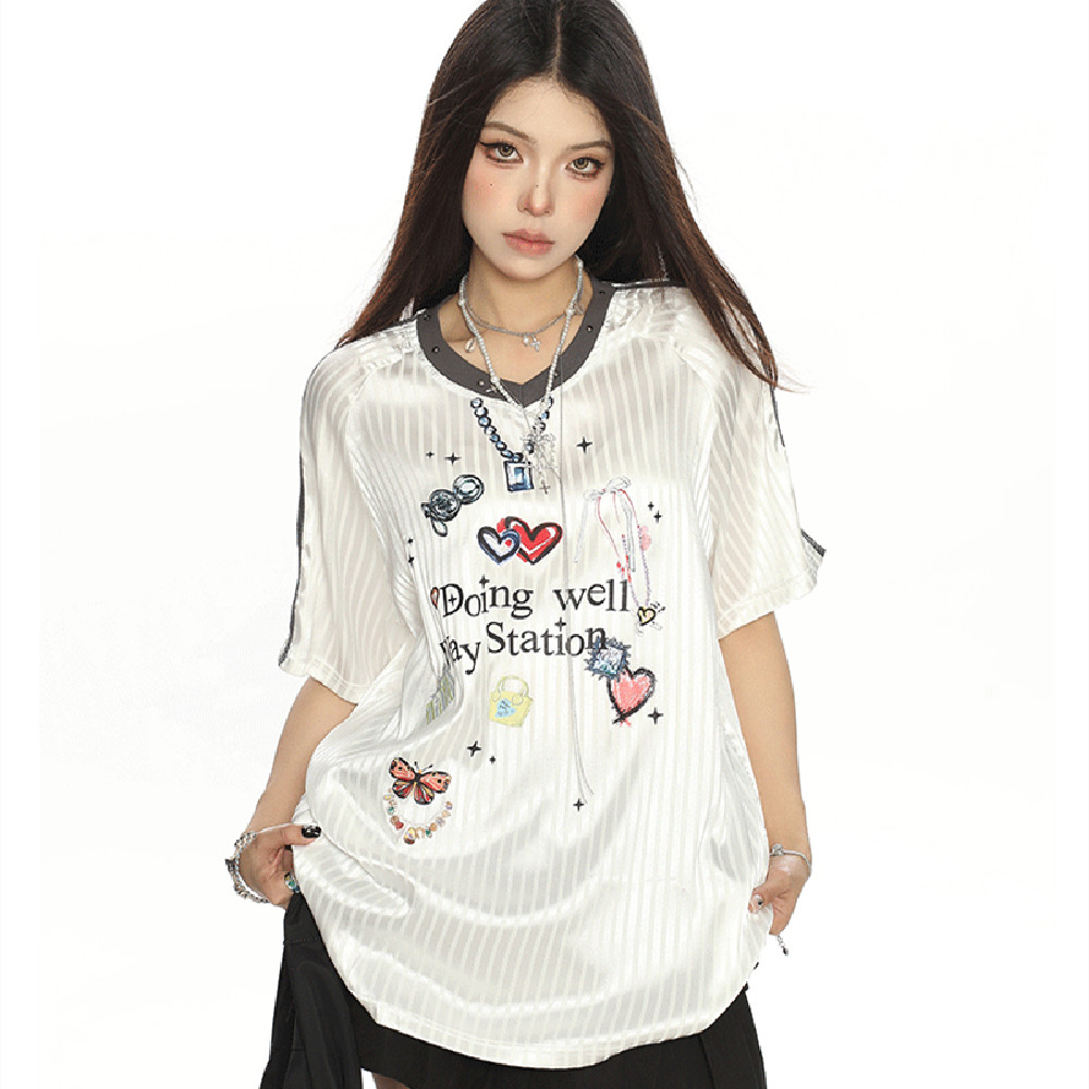 Striped Graffiti Bars Short-sleeved T-shirt For Women