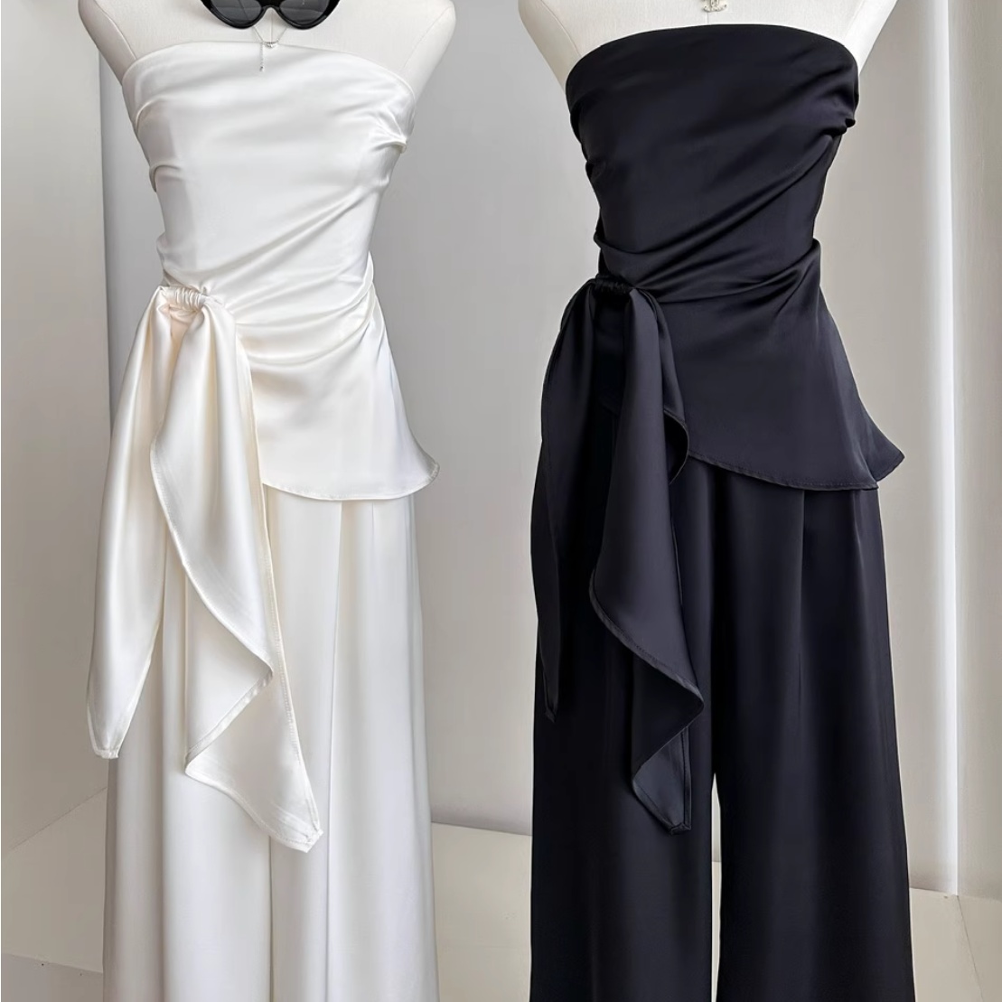 Irregular Tube Top Vest High Waist Casual Wide Leg Pants Suit