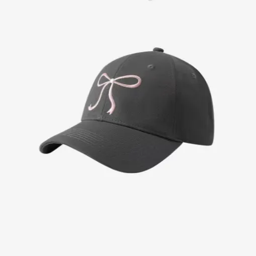Wide Brim Baseball Cap Embroidered Outdoor Casual Sunshade Bowknot Baseball Gray - Shop at LoveMi