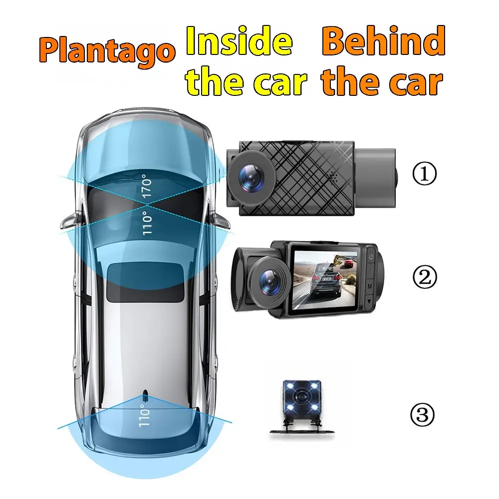 Front And Rear Three-record Driving Recorder 2-inch Screen