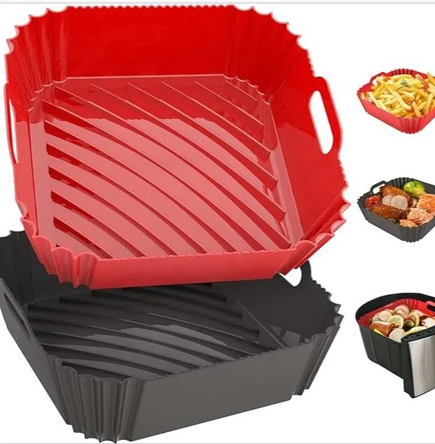 Food Grade Air Fryer Silicone Baking Tray - Red Black