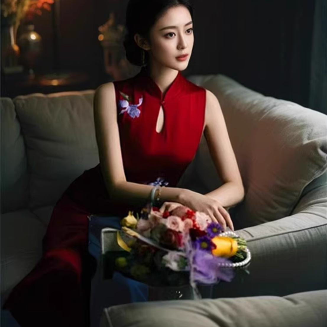 Bride Wedding Toast Dress Red Cheongsam Engagement Dress