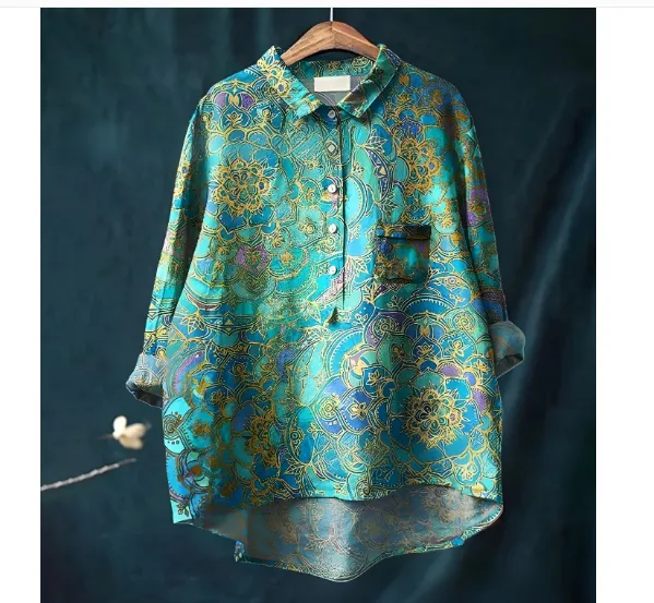 Loose Print Crew Neck Casual Plus Size Women's T shirt Acs29 - Shop at LoveMi