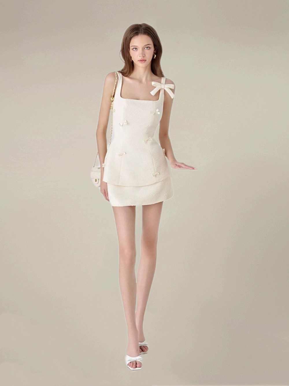 Sequined Bow Diamond Camisole Short Skirt Two-piece Set