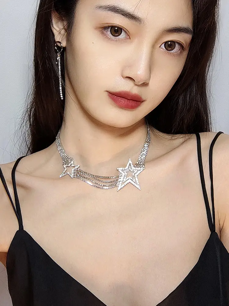 Exaggerated Fashionable Rhinestone Five-pointed Star Necklace