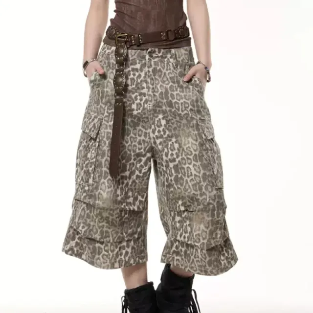 Vintage Leopard Print Workwear Shorts Women's Summer Loose Street Slimming Leopard Color - Shop at LoveMi