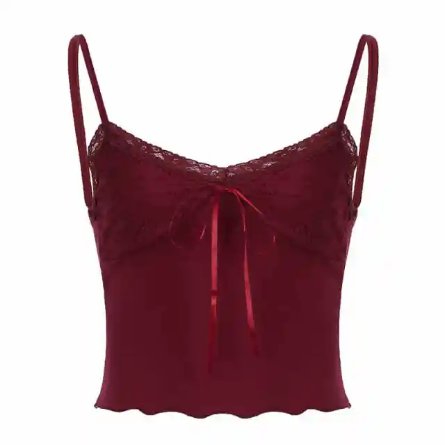 Red Lace Stitched Backless Small Sling Tied Slim Fit Vest Red - Shop at LoveMi
