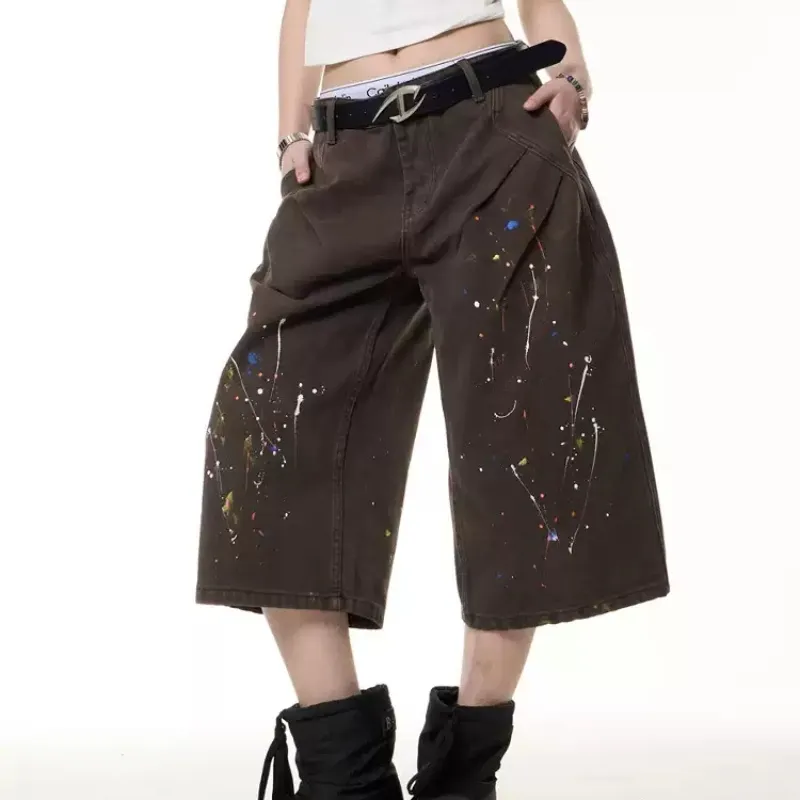 Retro Paint-splashing Style Graffiti Denim Shorts Baby Boy And Girl Summer Loose Straight