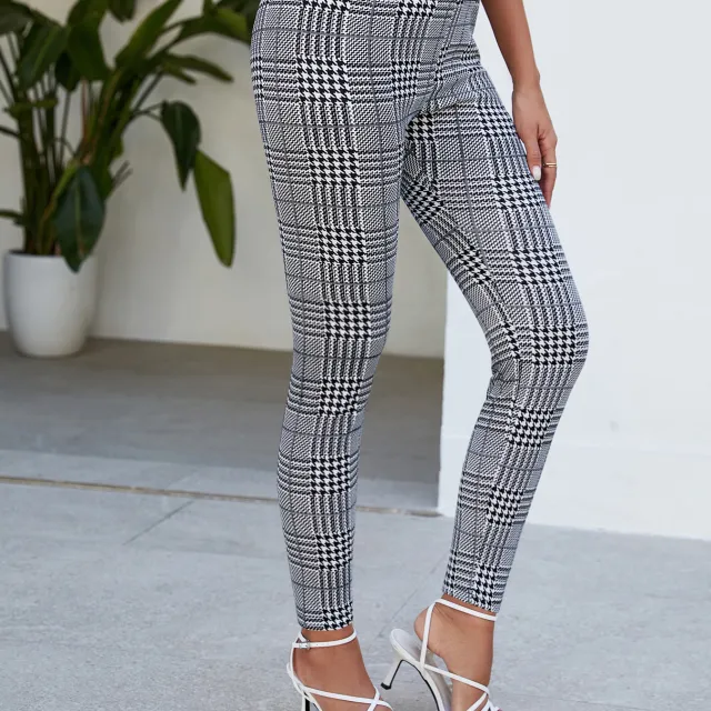 Women's Fashion All match Skinny Slimming Stretch Quick drying Checked Harem Pants Black - Shop at LoveMi