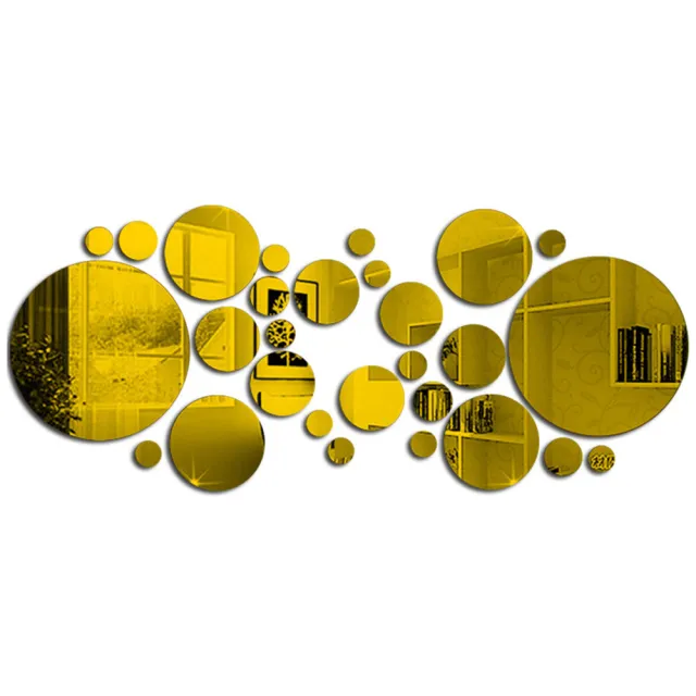 Big And Small Circles Mirror Sticker 3D Stereo Acrylic Wall Decoration Gold - Shop at LoveMi