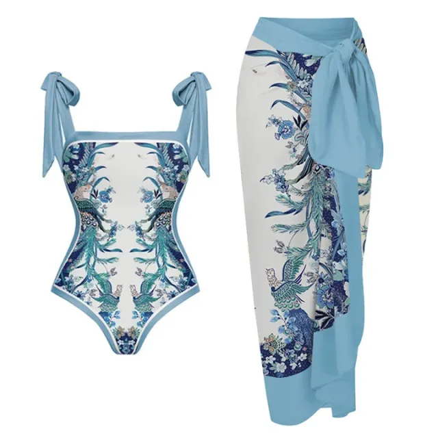 Conservative Hot Spring Vacation Swimsuit Wrapped Skirt Set Y172 Blue Set A - Shop at LoveMi