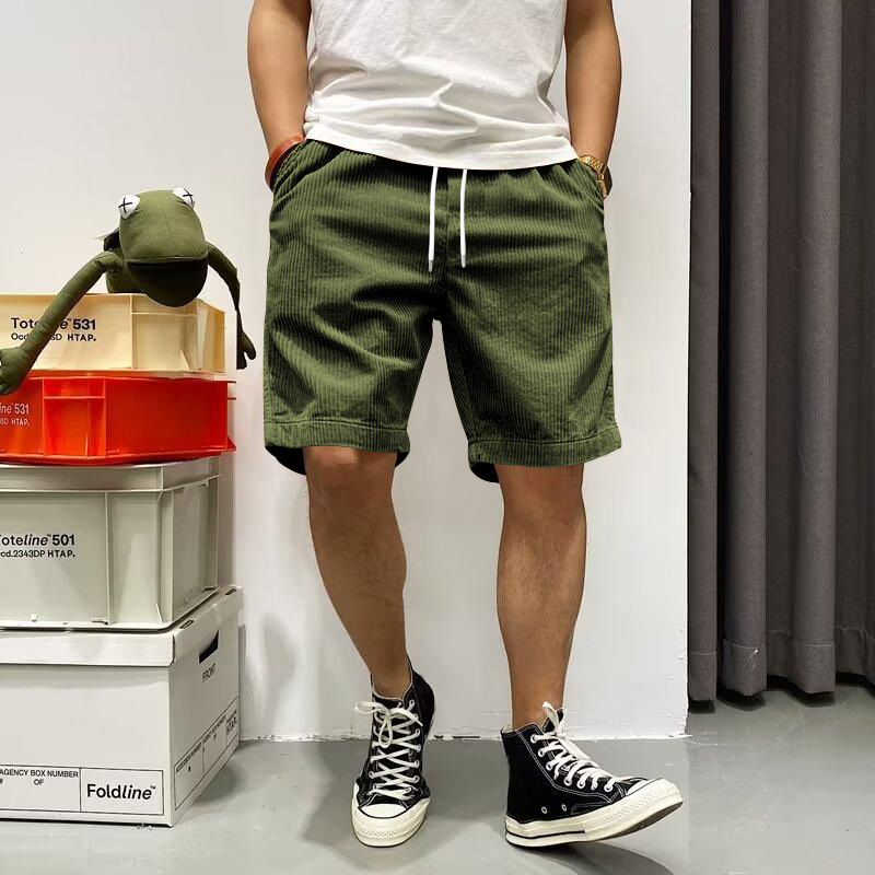 Pantaloncini cargo da uomo, estivi, in velluto a coste vintage, con coulisse e tasche_voghion.com