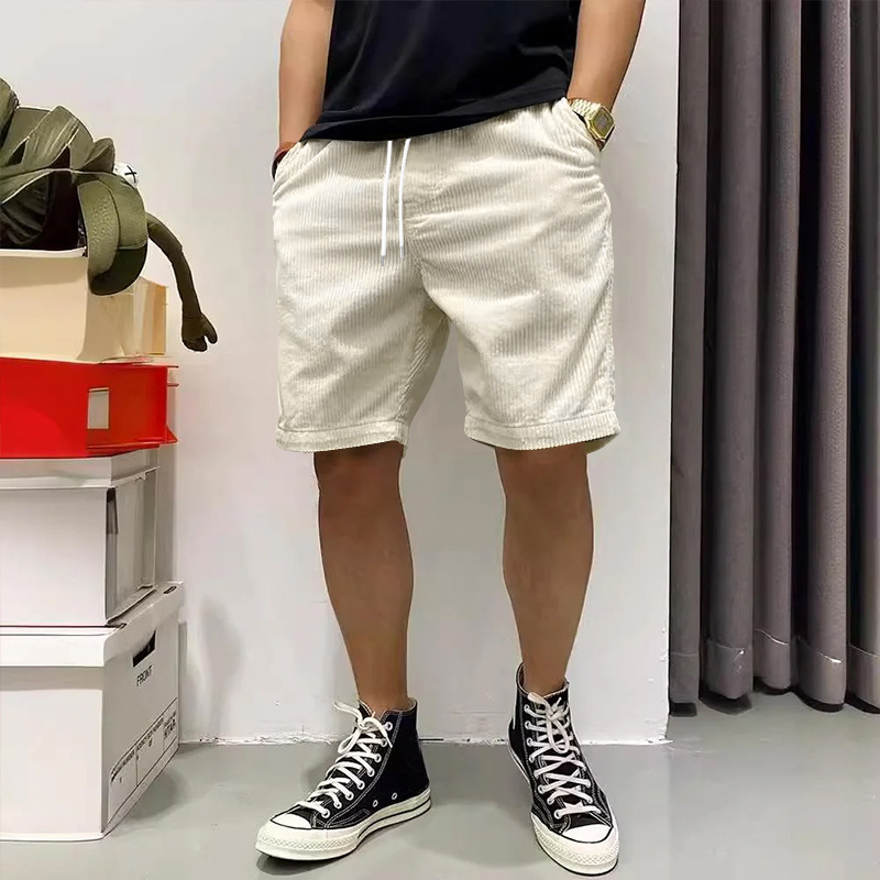 Pantaloncini cargo da uomo, estivi, in velluto a coste vintage, con coulisse e tasche_voghion.com