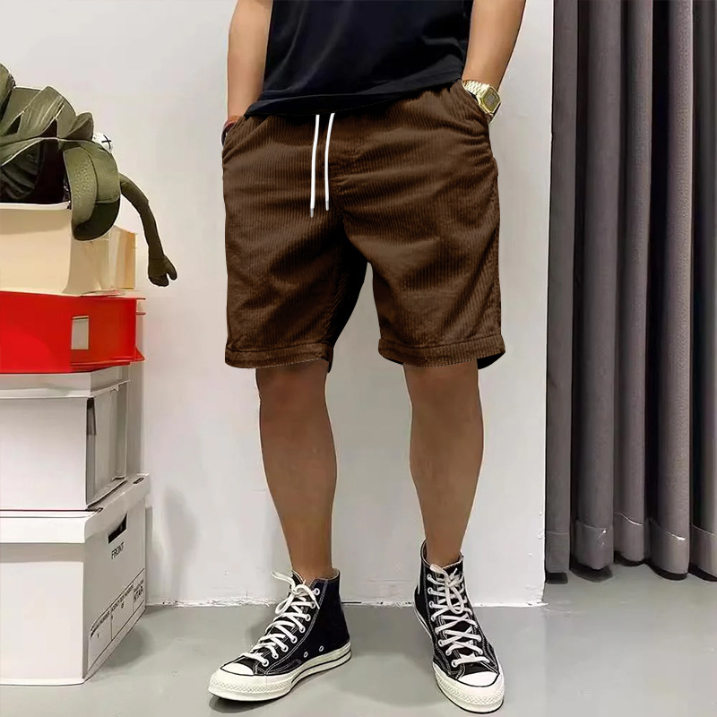 Pantaloncini cargo da uomo, estivi, in velluto a coste vintage, con coulisse e tasche_voghion.com