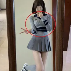 Sweet And Spicy Small Milk Series Wear Gray Knitted Top Pleated Skirt - Gray - View 1