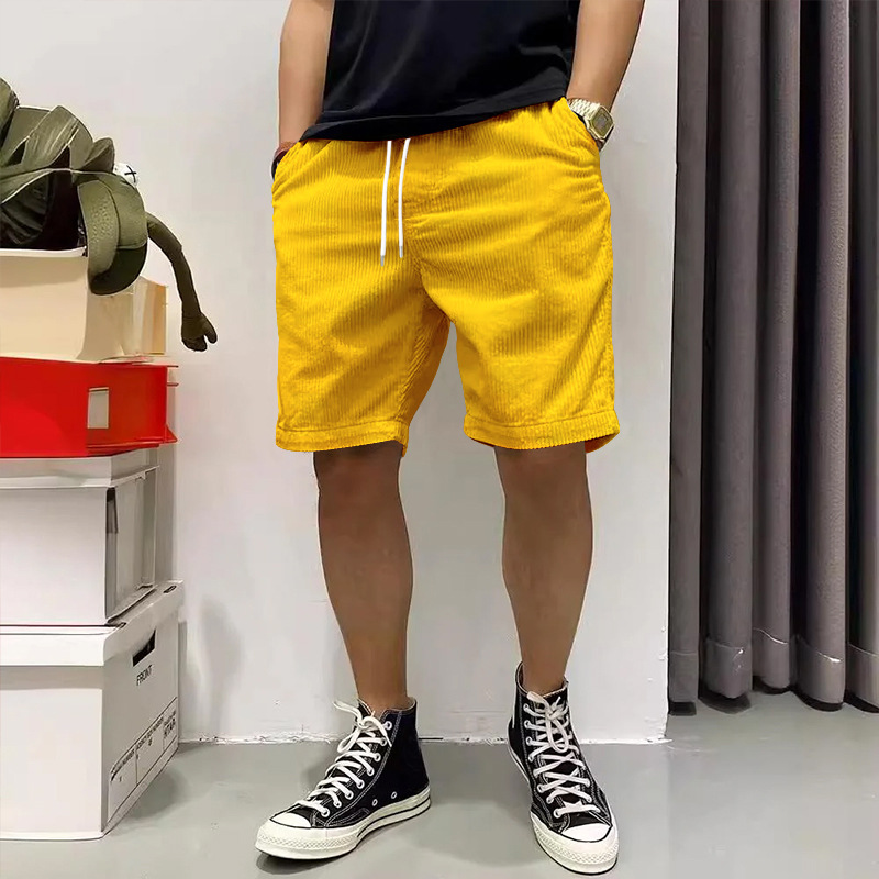 Pantaloncini cargo da uomo, estivi, in velluto a coste vintage, con coulisse e tasche_voghion.com