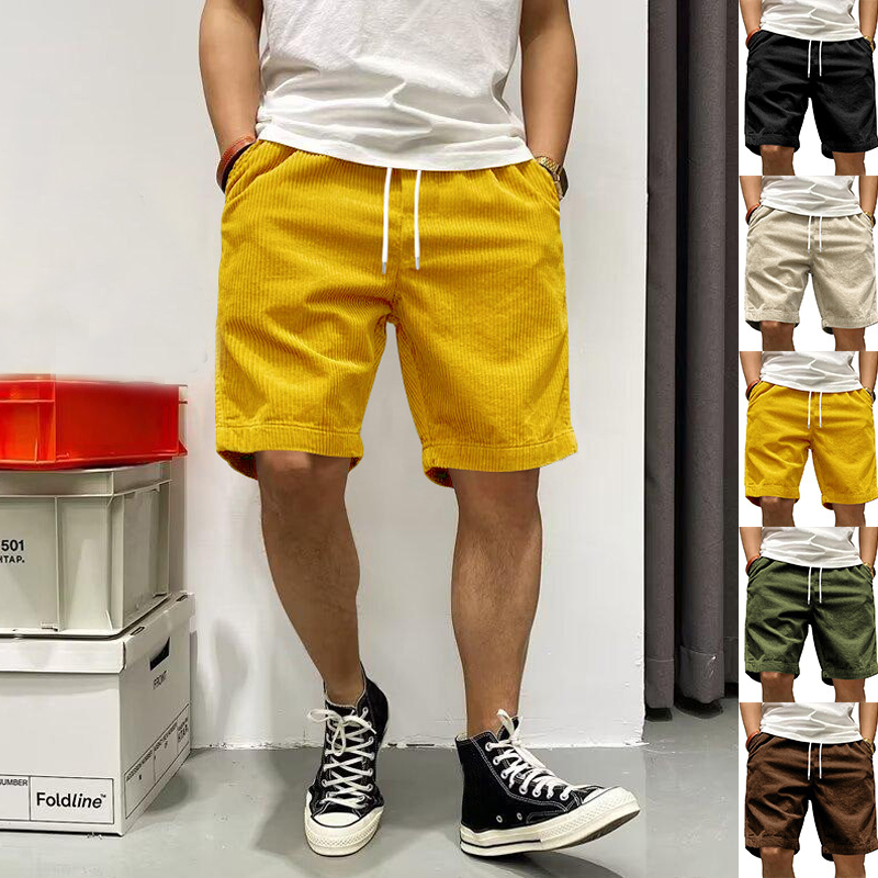 Pantaloncini cargo da uomo, estivi, in velluto a coste vintage, con coulisse e tasche_voghion.com