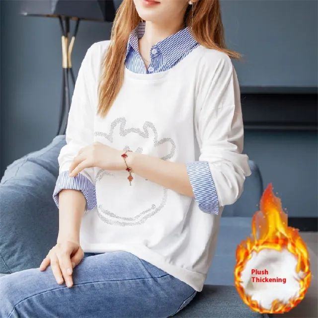 Women's Autumn Winter False two piece Sweater Shirt Collar White Velvet - Shop at LoveMi
