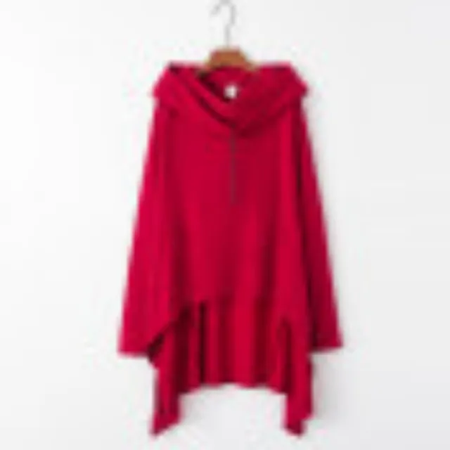 Solid Color Mid Length Fashionable Hoodie Wine - Shop at LoveMi