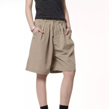 Retro Solid Color Shorts Men's And Women's Elastic Waist Loose All-matching