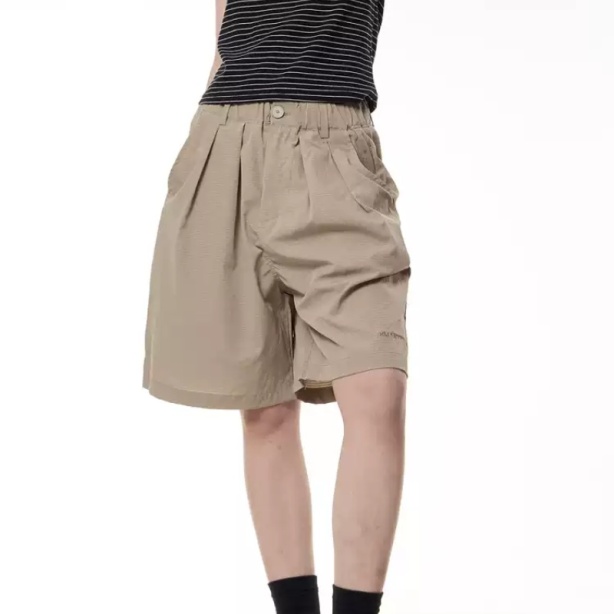 Retro Solid Color Shorts Men's And Women's Elastic Waist Loose All-matching