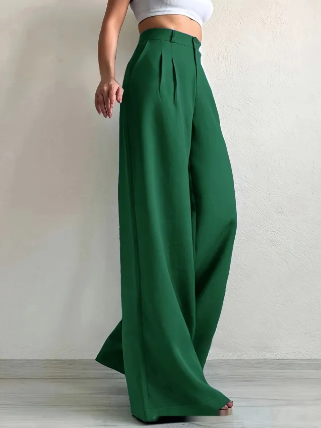 Elegant Solid Color High grade Draping Formal Suit Trousers 3 Green - Shop at LoveMi