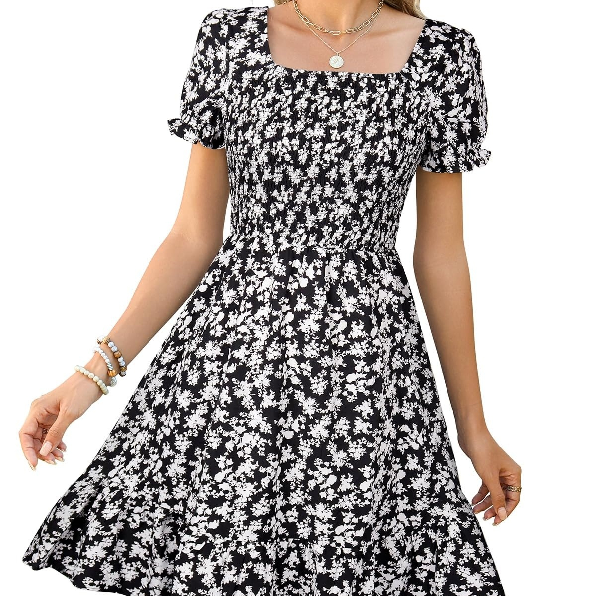 Solid Color Square Neck Mini Sleeveless Skirt