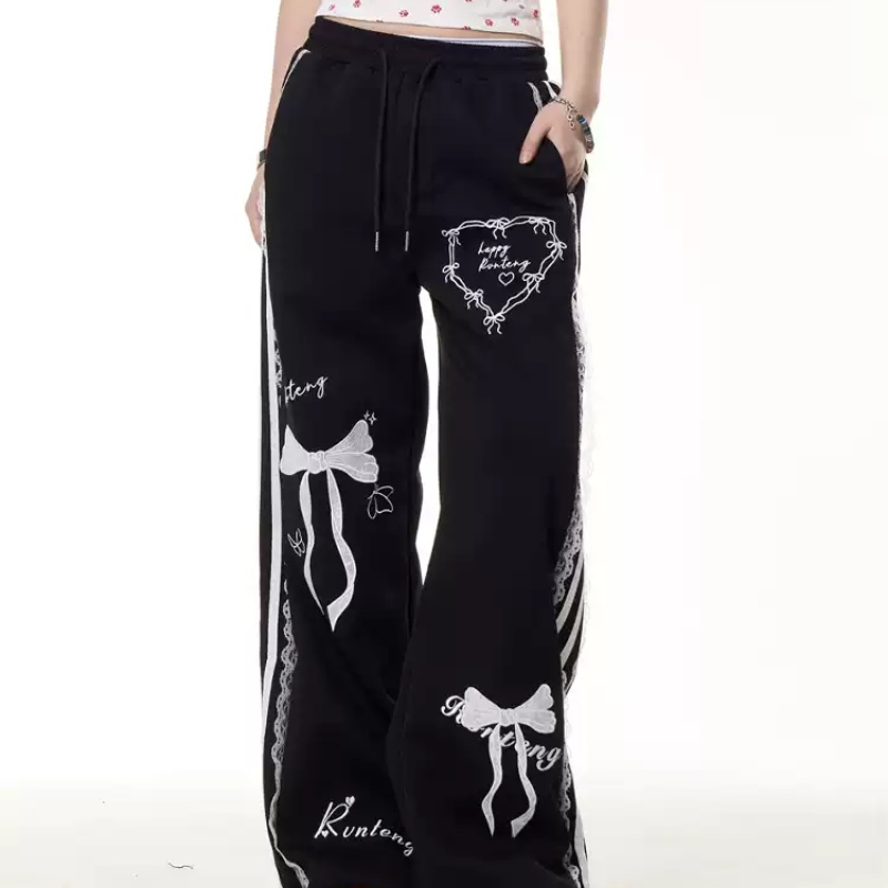 Vintage Bow Lace Casual Pants Summer Elastic Waist
