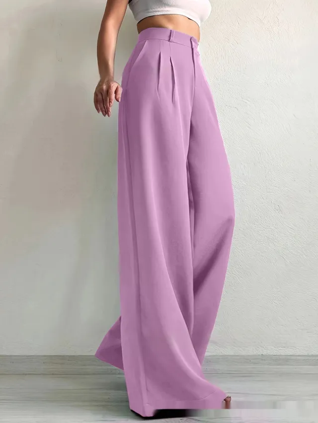 Elegant Solid Color High grade Draping Formal Suit Trousers 2 Pink - Shop at LoveMi