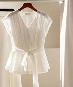 Fashionable French White Top With Temperament Slimming Two-piece Pants - White Single Top - View 1