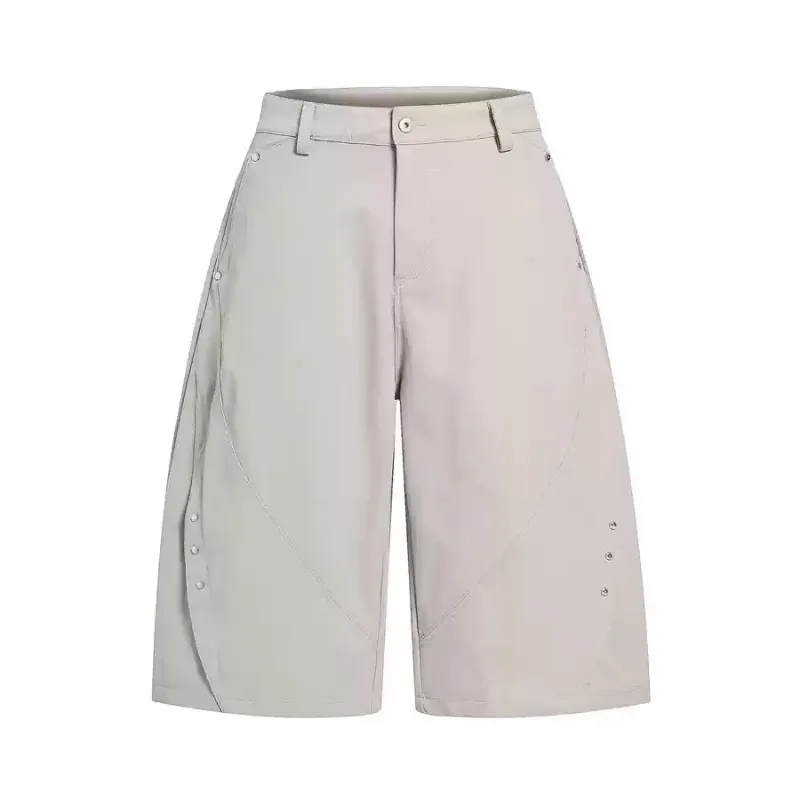 Retro Rivet Machete Cropped Trousers Casual - Pale Gray