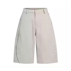 Retro Rivet Machete Cropped Trousers Casual - Pale Grey - View 1