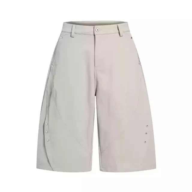 Retro Rivet Machete Cropped Trousers Casual Pale Gray - Shop at LoveMi