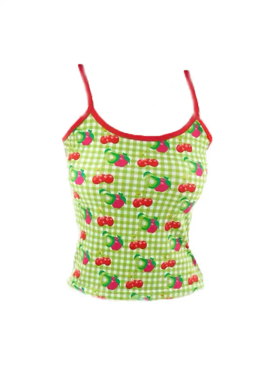 Fruit Plaid Cherry Apple Women's Vest Sleeveless Top - Picture Color-M