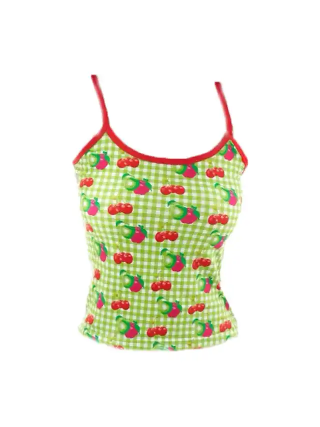 Fruit Plaid Cherry Apple Women's Vest Sleeveless Top Picture Color M - Shop at LoveMi