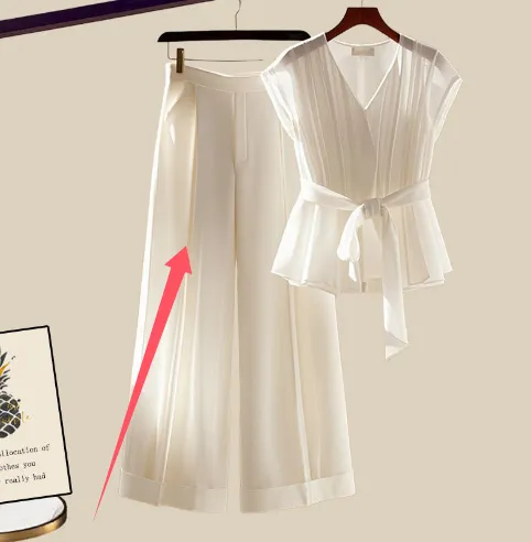 Fashionable French White Top With Temperament Slimming Two piece Pants White Pants Single - Shop at LoveMi