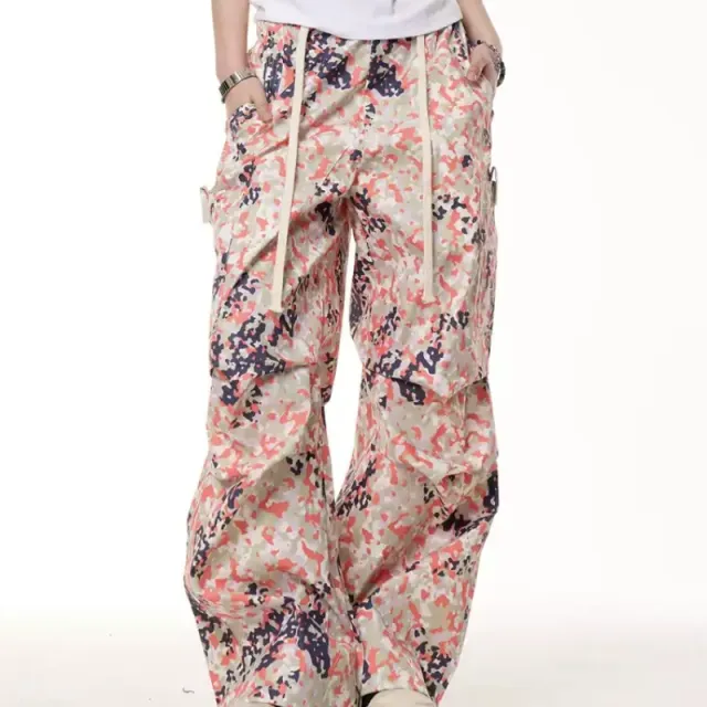 Retro Camouflage Cargo Pants Summer Loose Straight Wide Leg Orange Camouflage - Shop at LoveMi