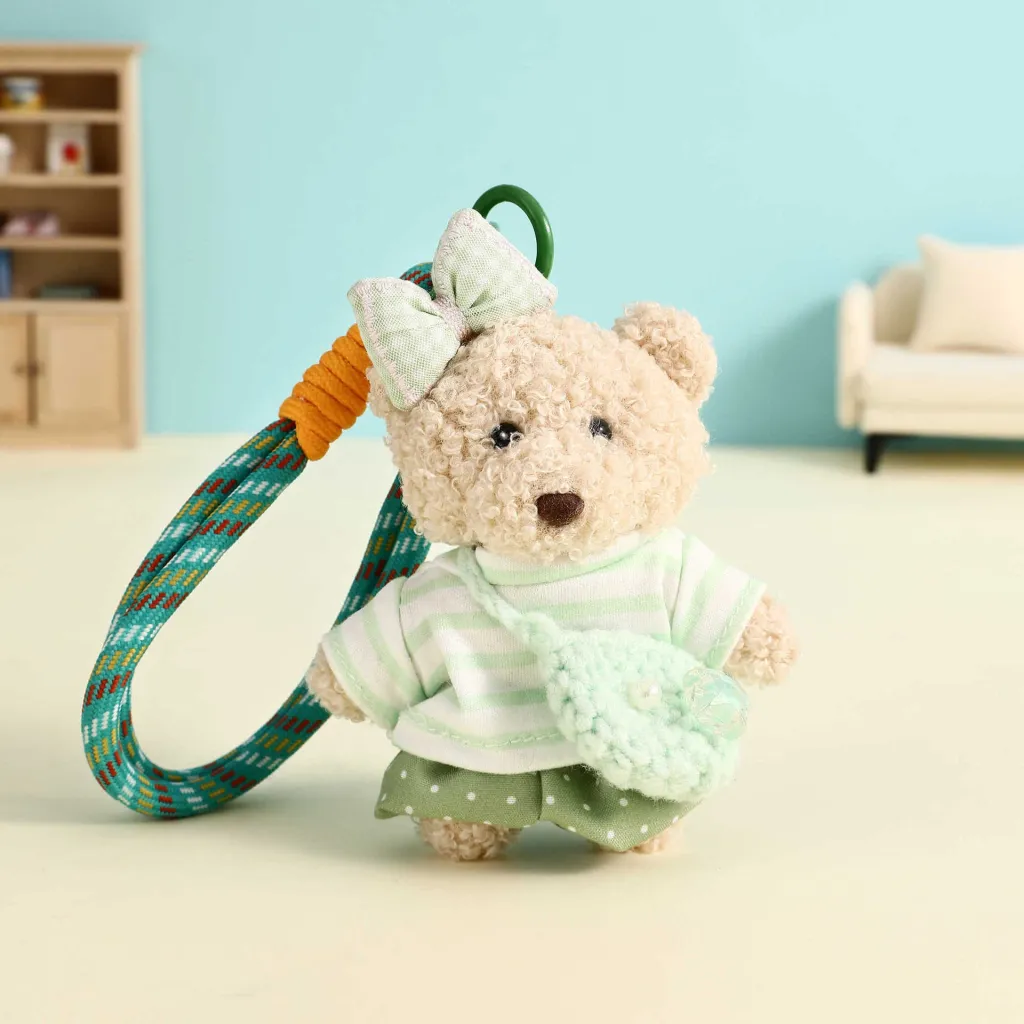 Original Fleece Sweatshirt Bear Doll Car Keychain Pendant - Green Hoody