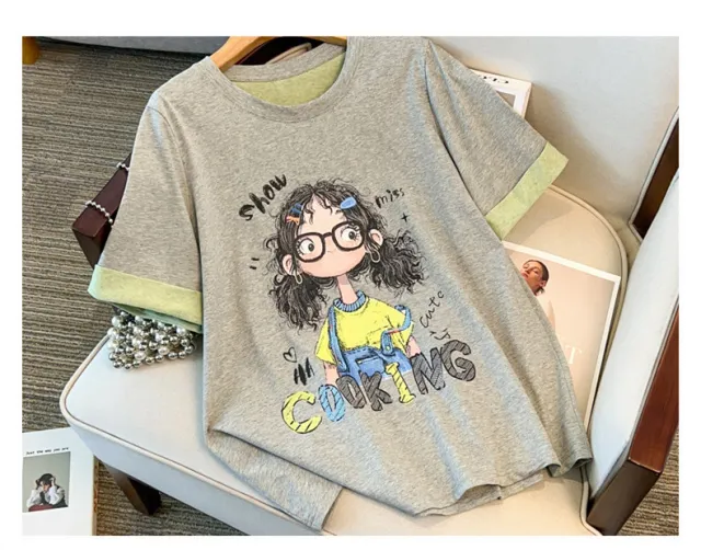 Short Sleeve T shirt Plus Size Lazy Fashion Loose Fruit Green Sleeve Edge - Shop at LoveMi
