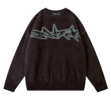 Harajuku Daily Commuting Fashion Personality Geometry Round Neck Jacquard Fashion Brand Knitted Pullover Loose Sweater
