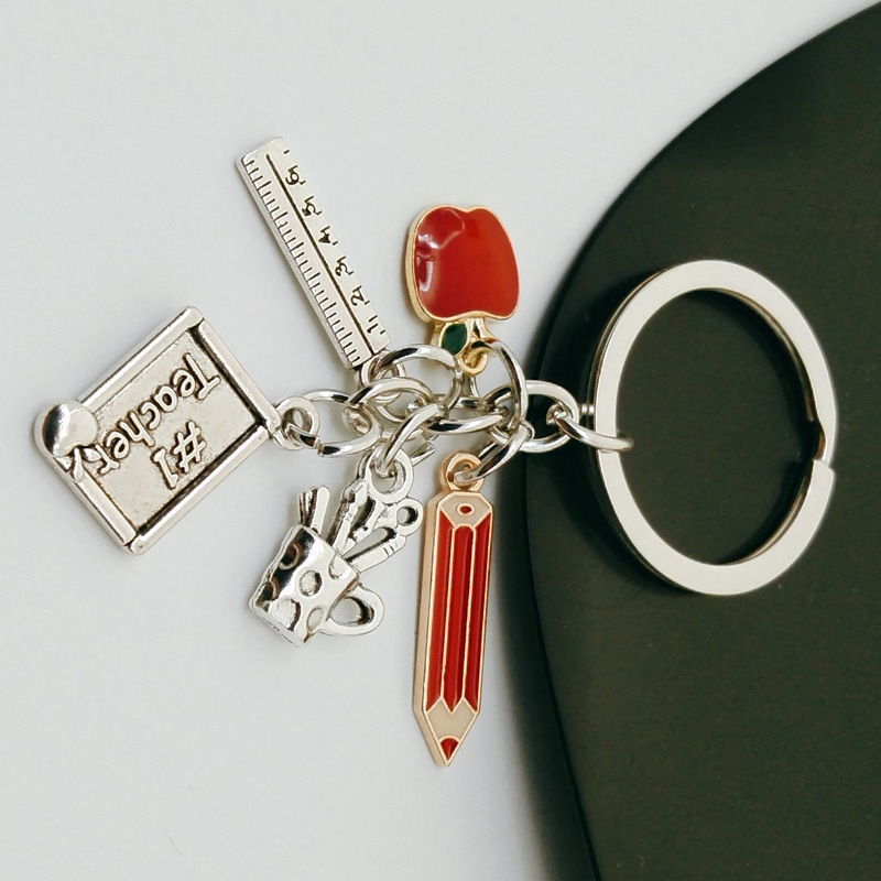 Red Pencil Palette Ruler Pen Holder Key Chain