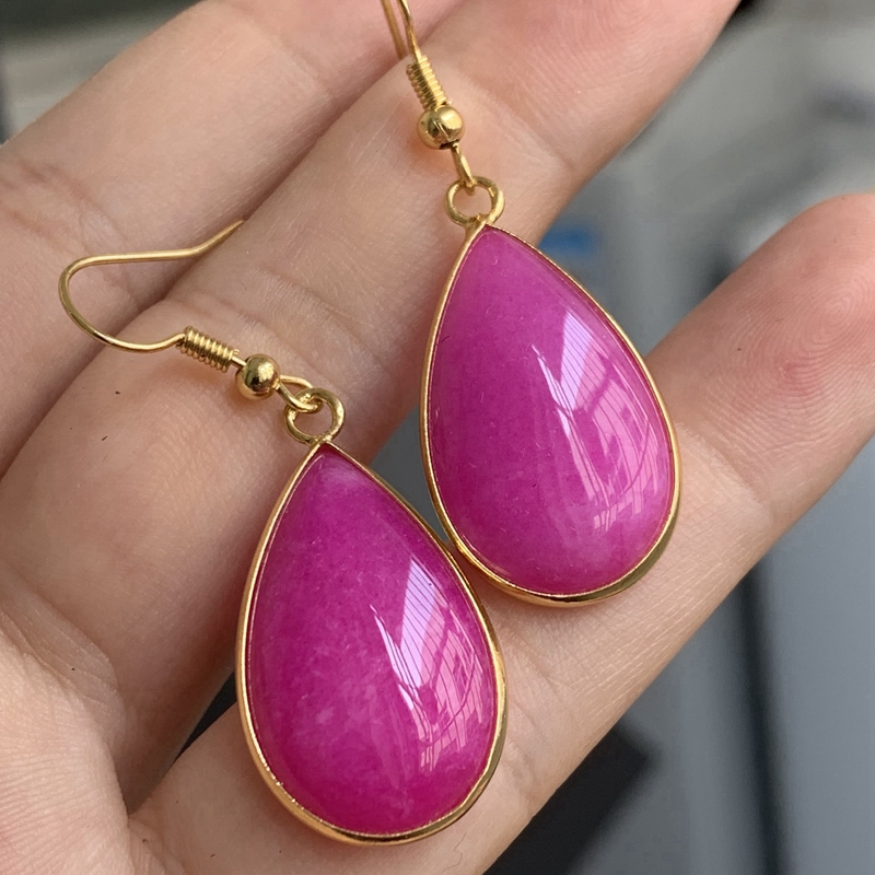 Natural Genuine Goods Sugilite Cherry Blossom Pink Water Drop Jade Earrings