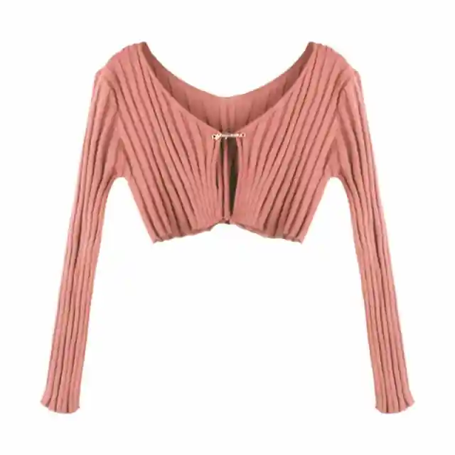 Deep V neck Low Cut Cardigan Top Ultra short Shawl Leather Pink - Shop at LoveMi