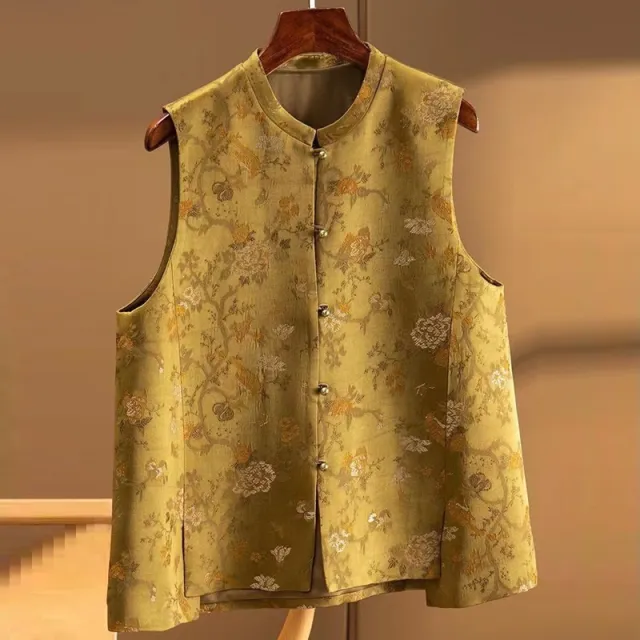 Heavy Woven Printed Satin Silk A Line Women's Vests Plus Size Yellow - Shop at LoveMi