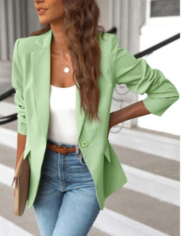 Long Sleeve Solid Color Small Suit One Button Jacket Green - Shop at LoveMi